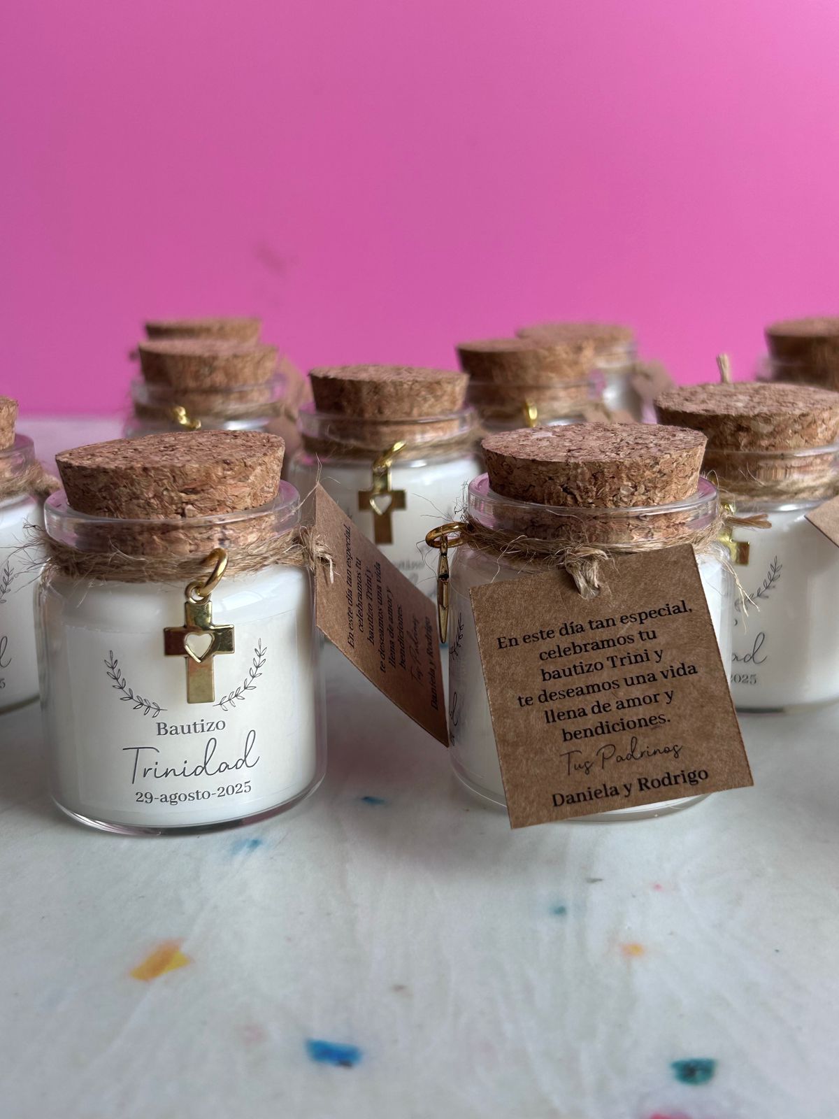 Velas con corcho-Recuerdo de bautizo - Imagen 3