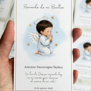 Santito de bautizo diseño de angelito con detalles dorados